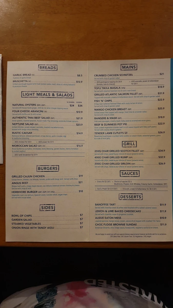 Menu, Montauk Tavern
