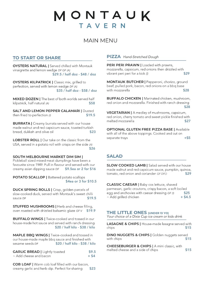 Menu, Montauk Tavern