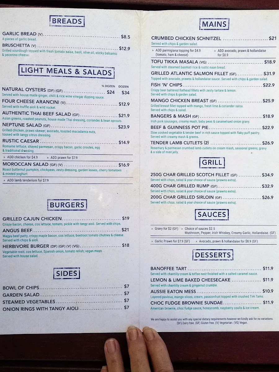 Menu, Montauk Tavern