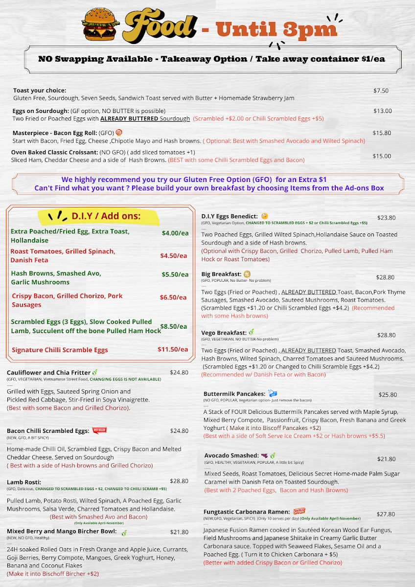 Menu, Surfing Lizard - Secret Harbour