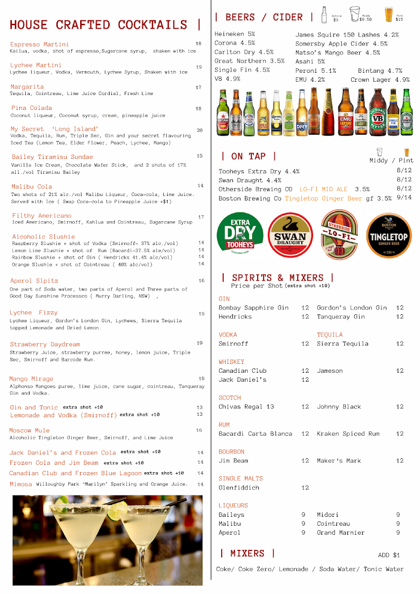 Menu, Surfing Lizard - Secret Harbour