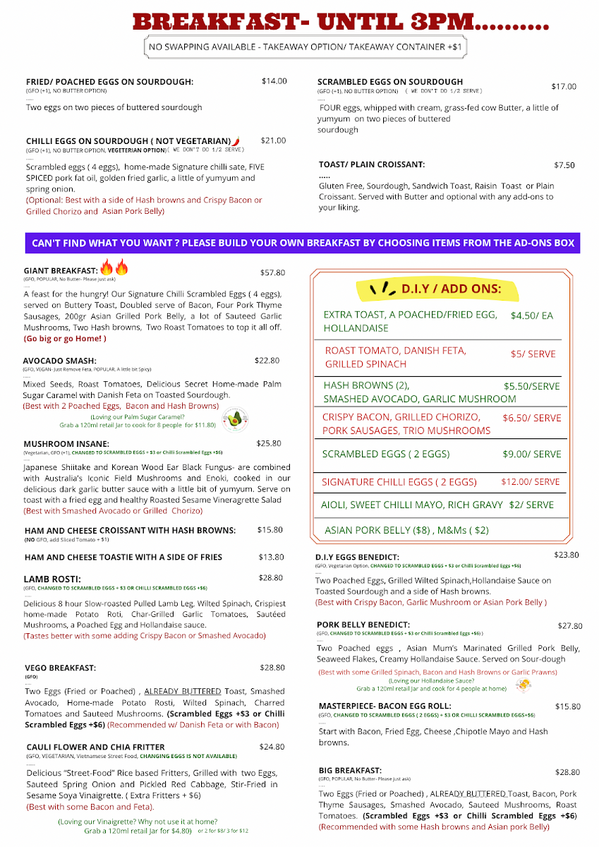 Menu, Surfing Lizard - Secret Harbour