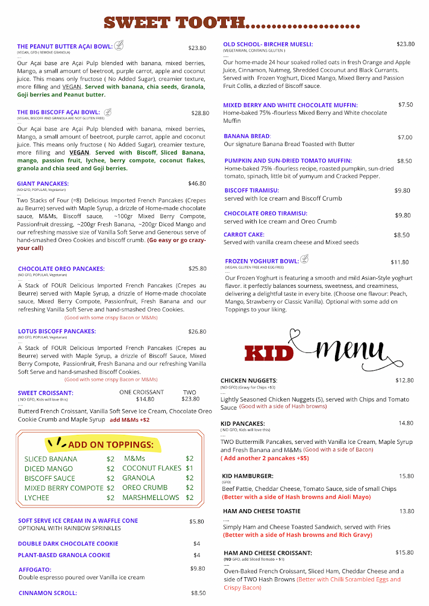 Menu, Surfing Lizard - Secret Harbour