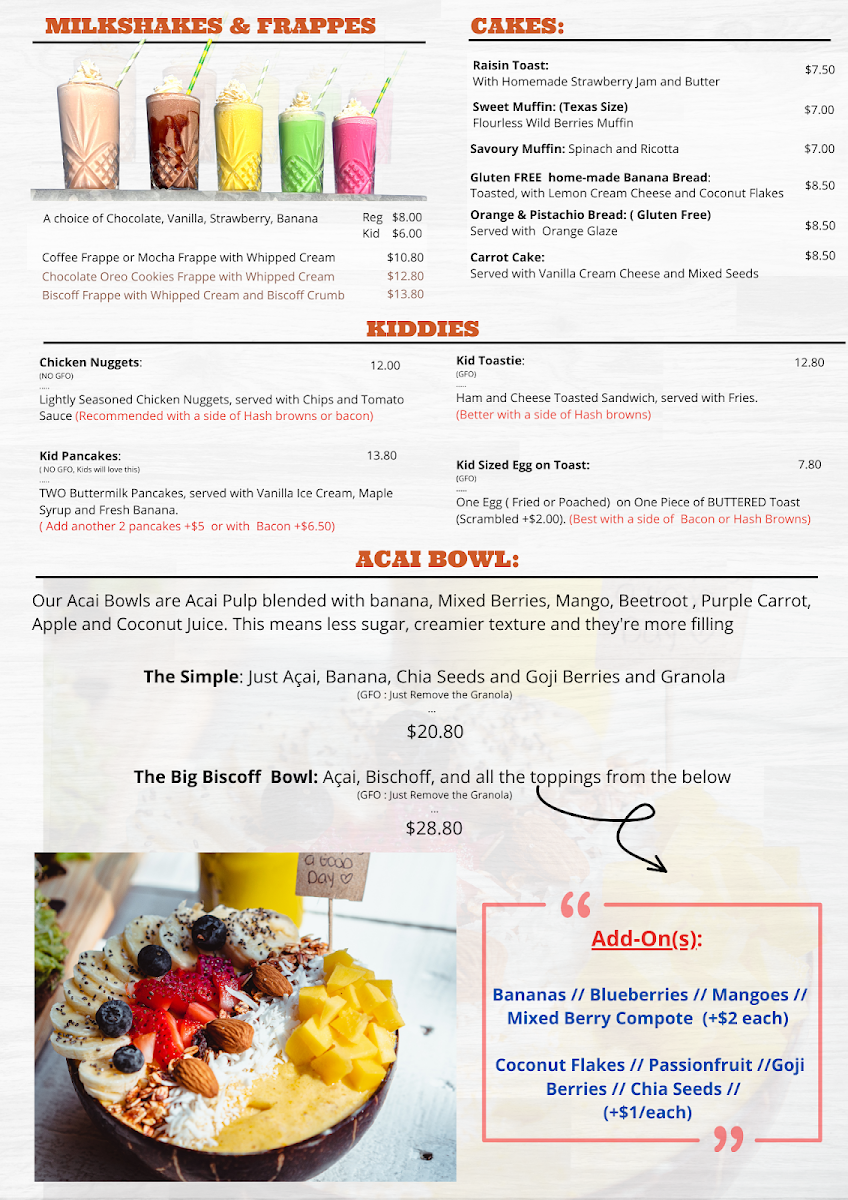 Menu, Surfing Lizard - Secret Harbour
