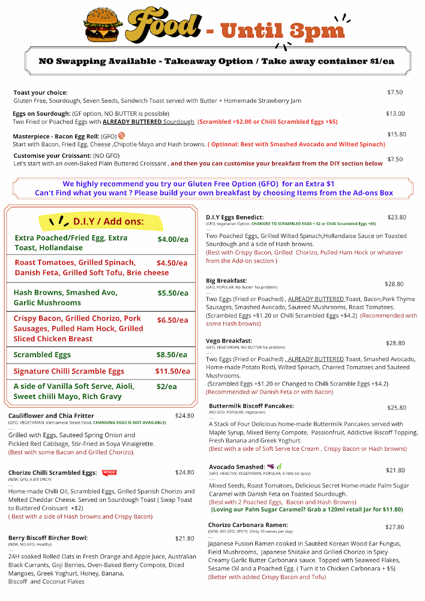 Menu, Surfing Lizard - Secret Harbour