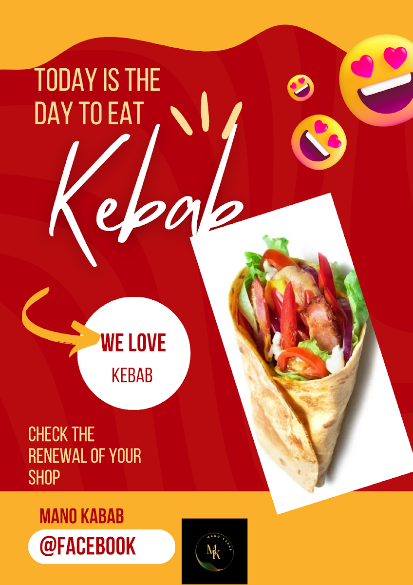 Menu, Mano Kabab Oakey