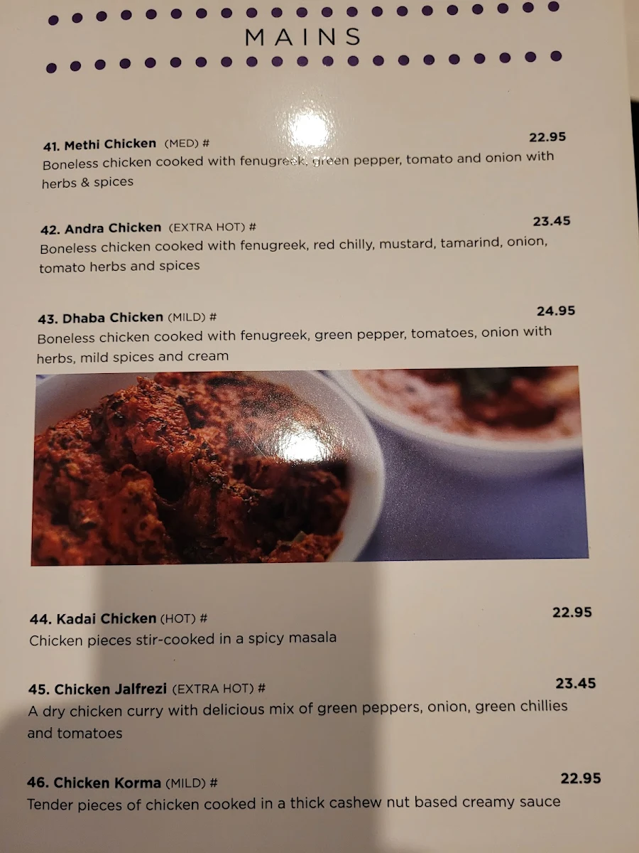 Menu, Dhaba Innaloo