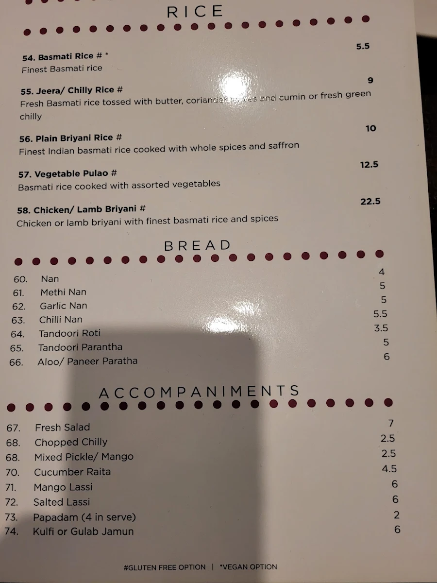 Menu, Dhaba Innaloo