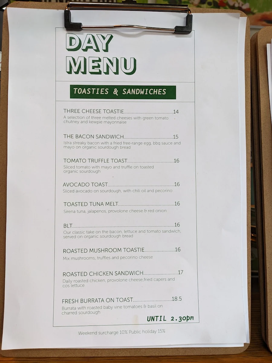 Menu, Tinker Tailor Cafe