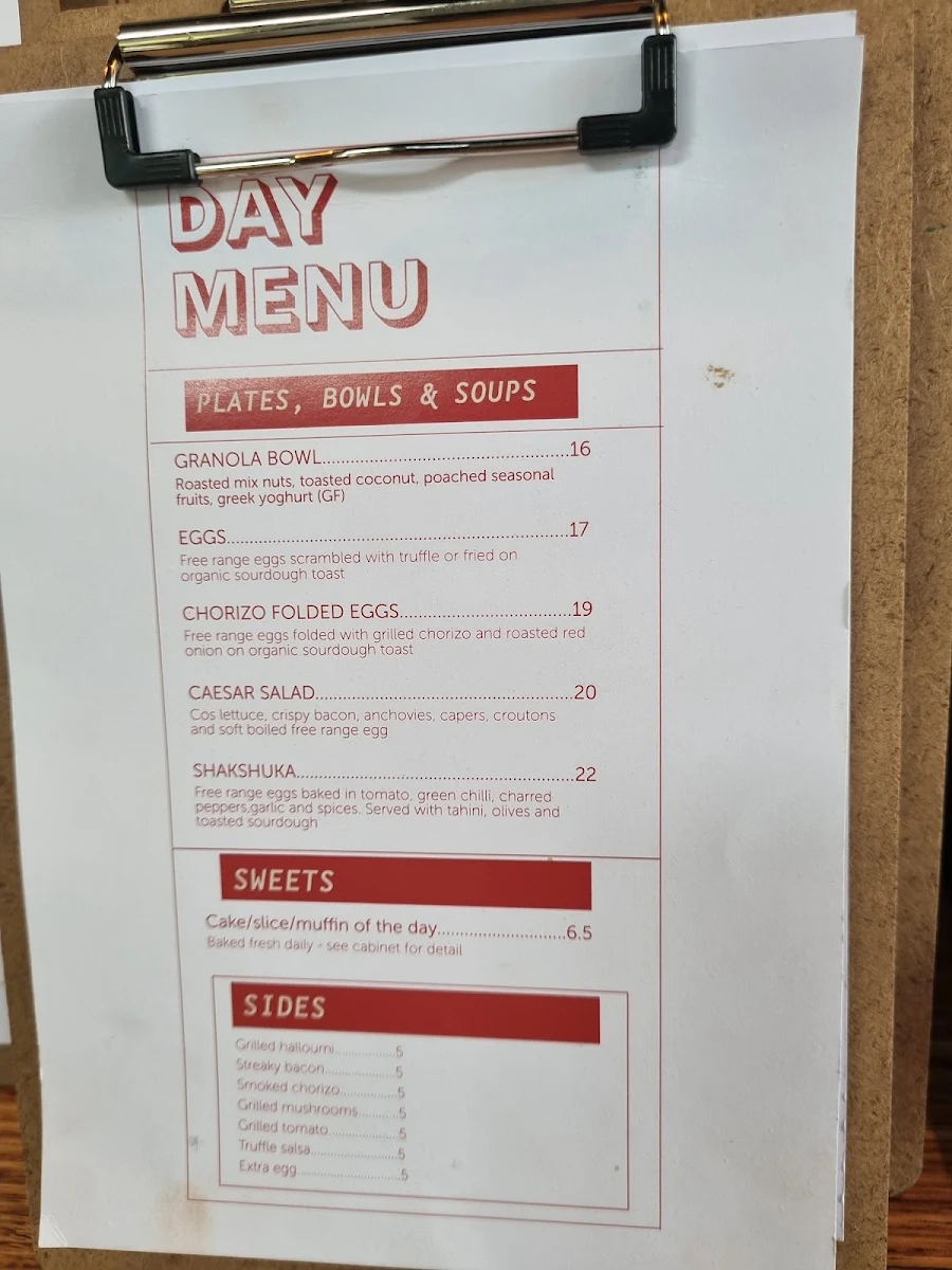 Menu, Tinker Tailor Cafe