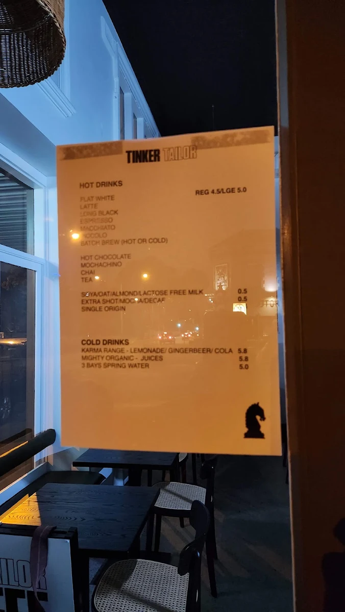 Menu, Tinker Tailor Cafe