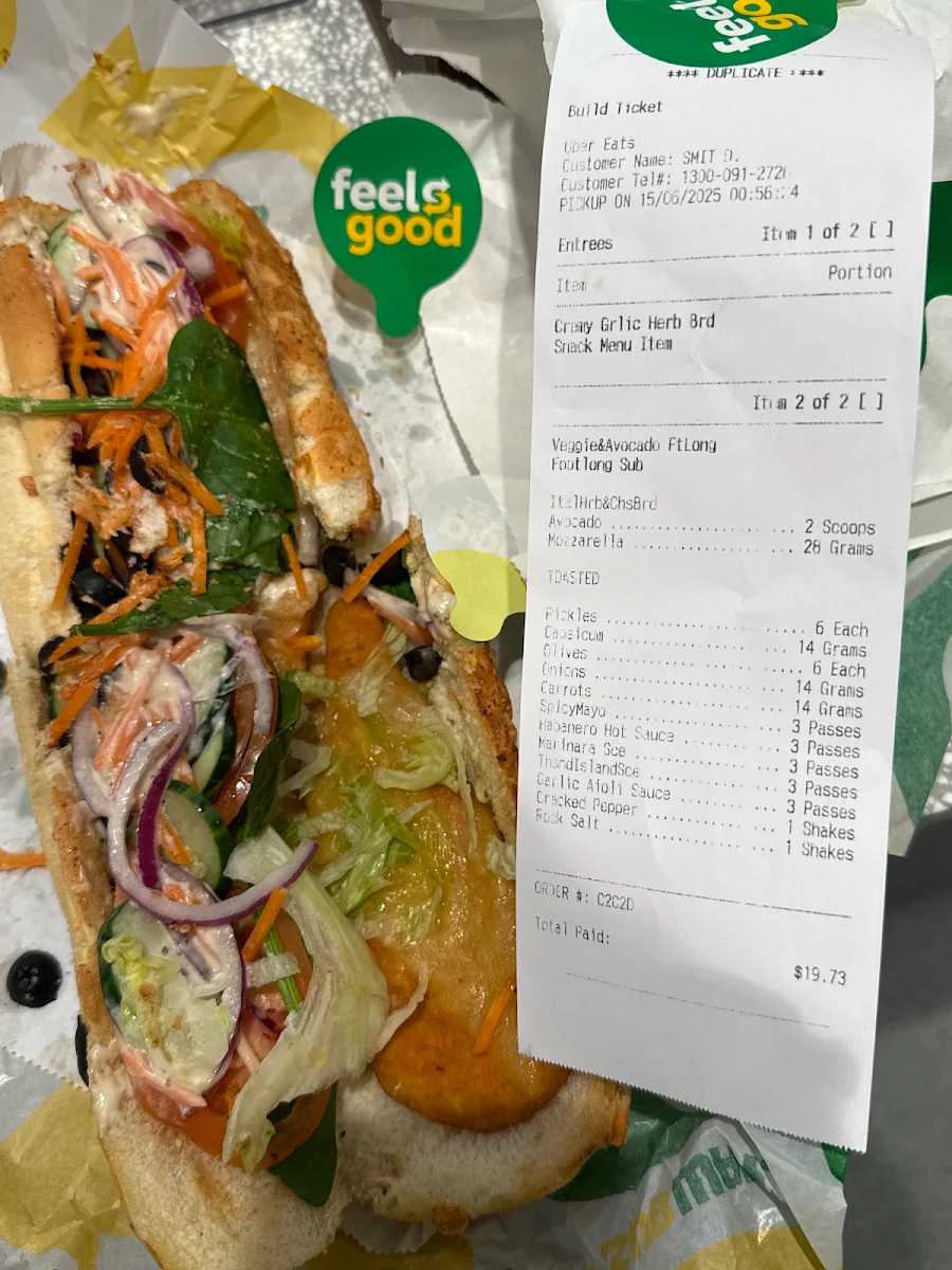Menu, Subway