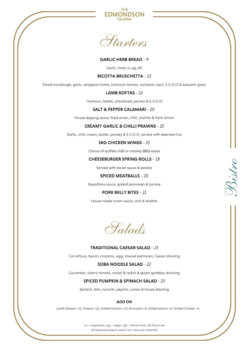 Menu, The Edmondson Tavern