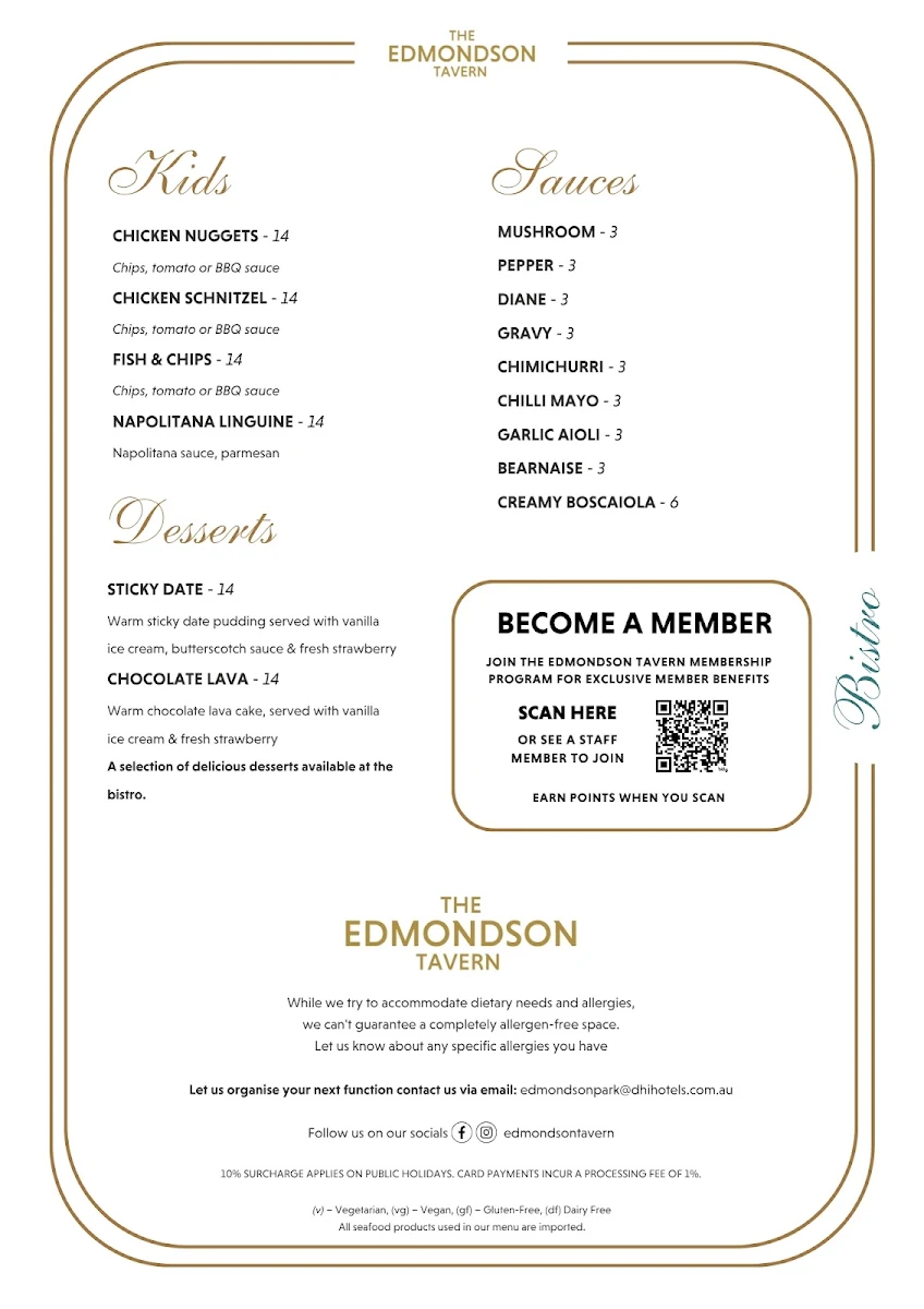 Menu, The Edmondson Tavern