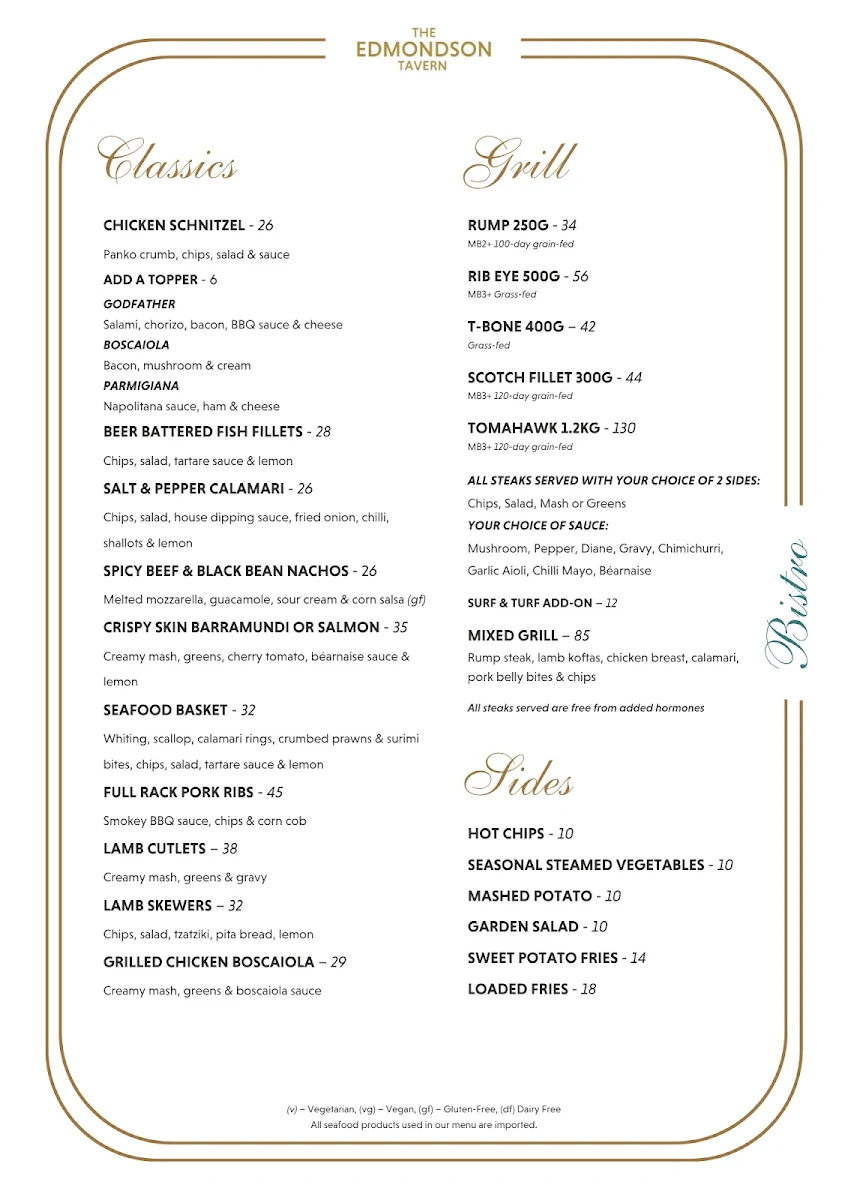 Menu, The Edmondson Tavern