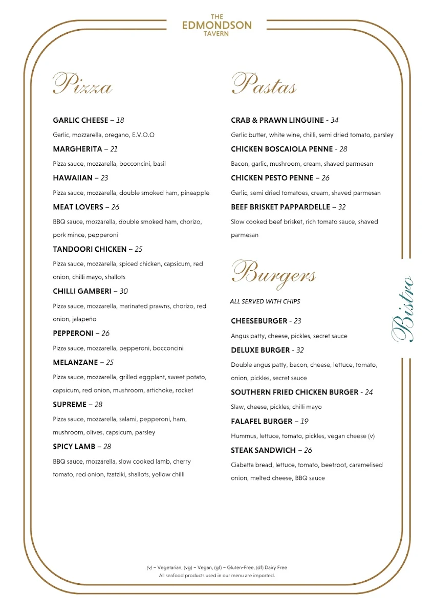 Menu, The Edmondson Tavern