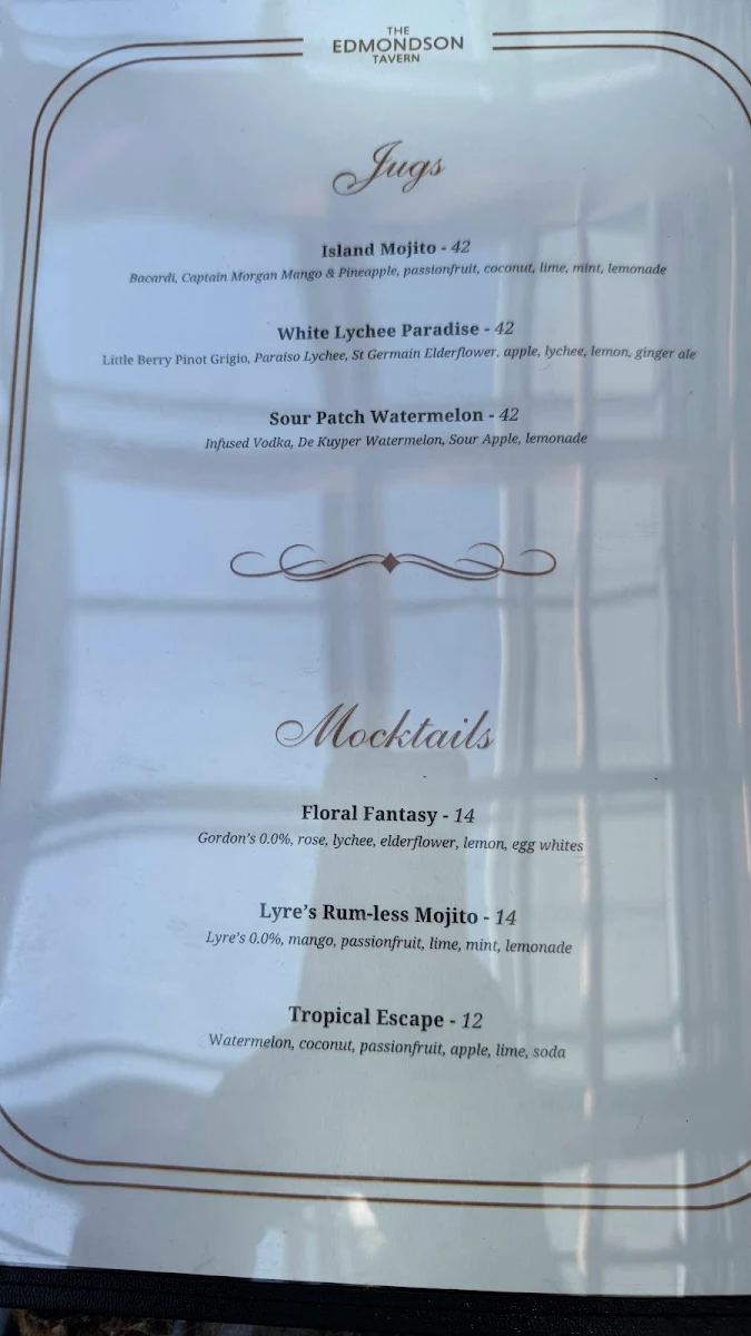 Menu, The Edmondson Tavern