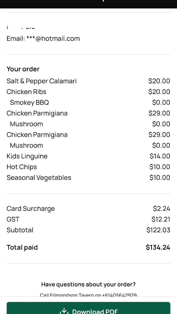 Menu, The Edmondson Tavern