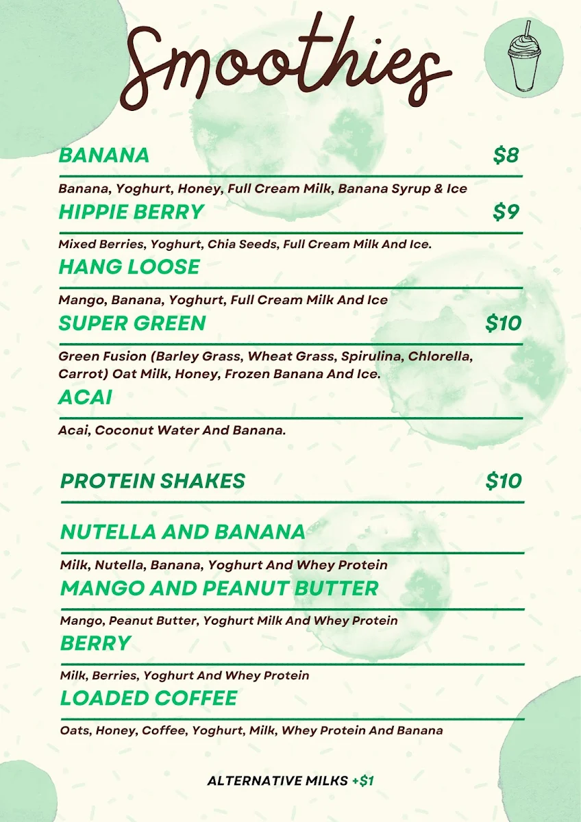 Menu, Simplicity cafe
