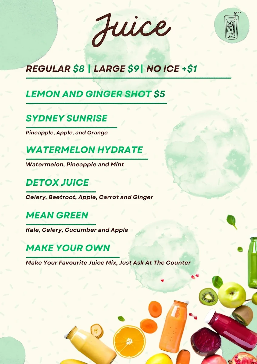 Menu, Simplicity cafe