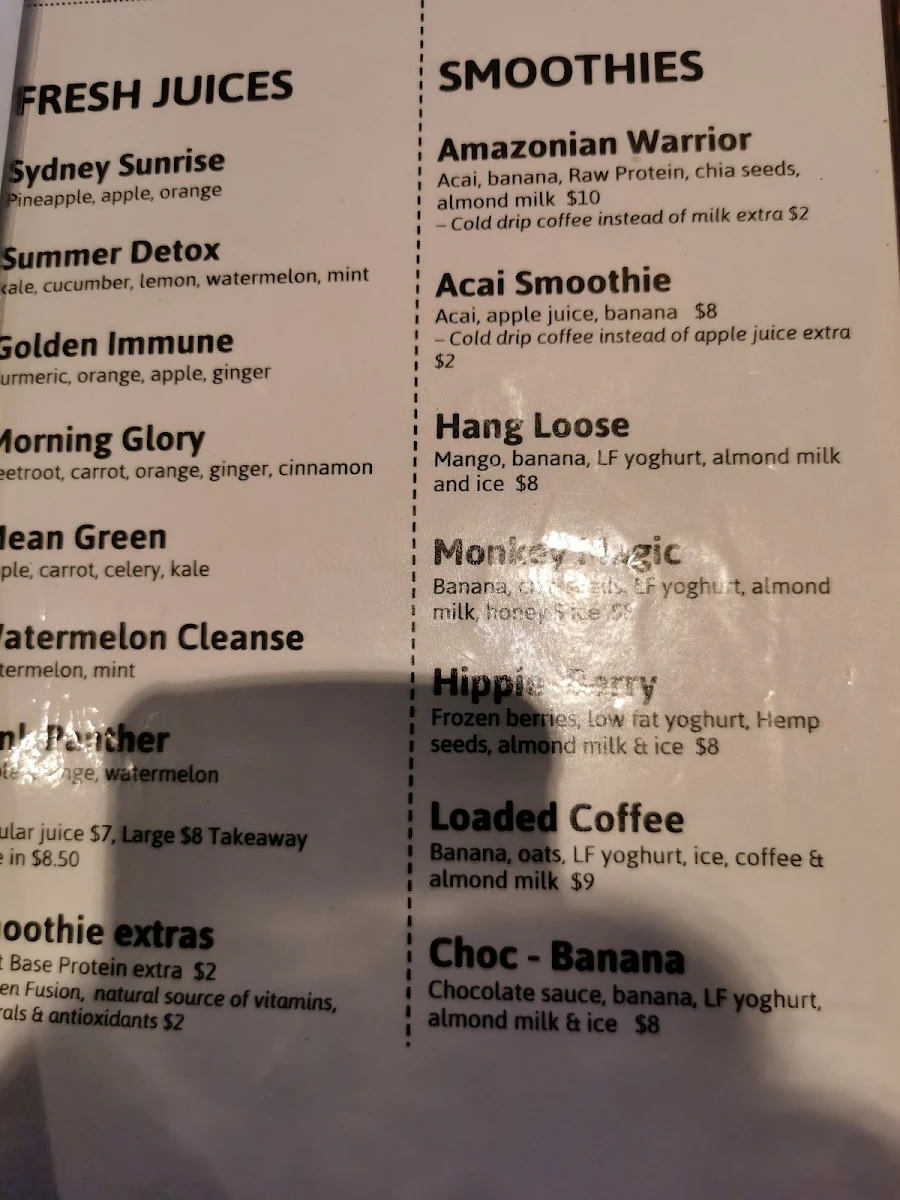 Menu, Simplicity cafe
