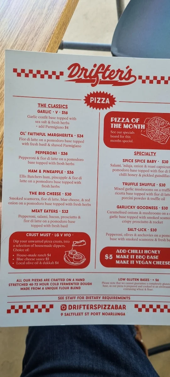 Menu, Drifter's Pizza and Beer