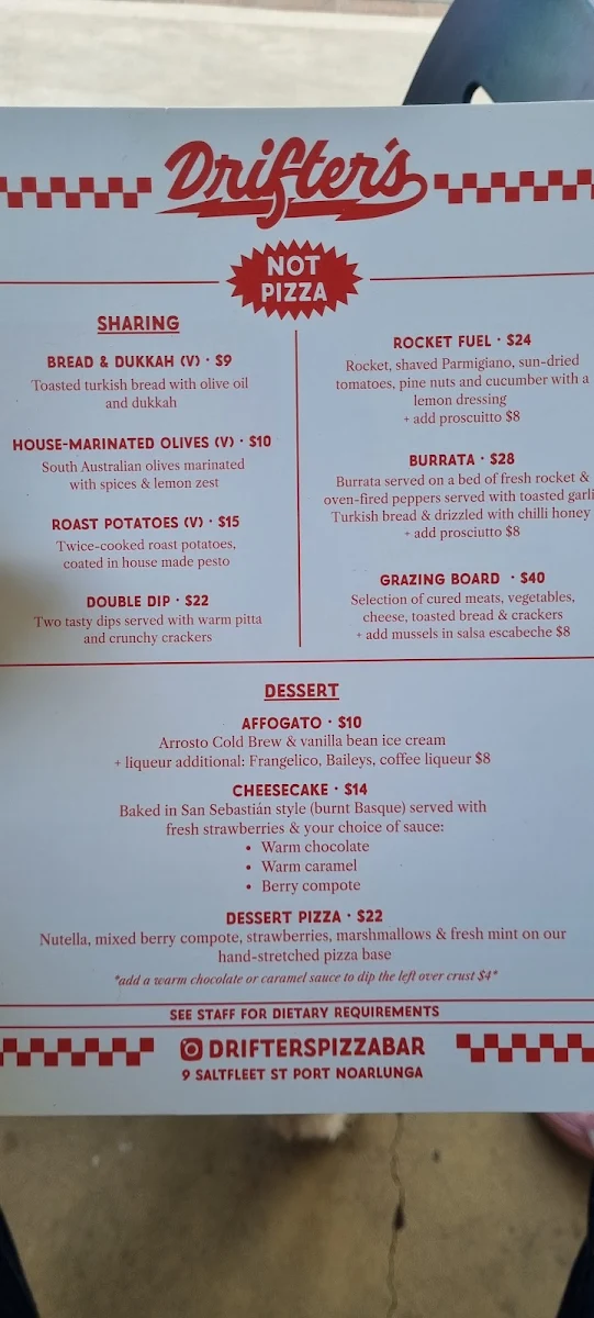 Menu, Drifter's Pizza and Beer