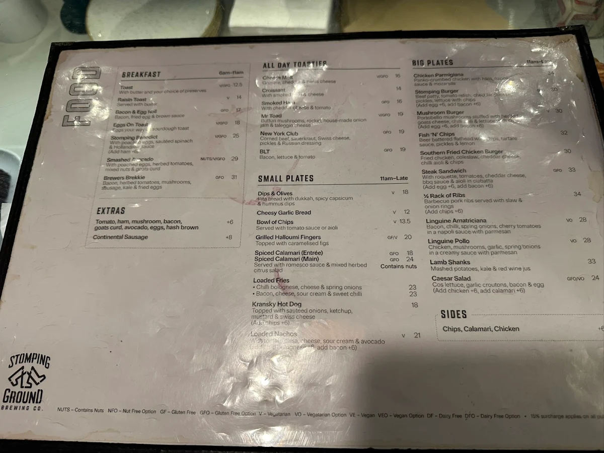 Menu, Stomping Ground Brewery & Beer Hall - Melbourne Airport