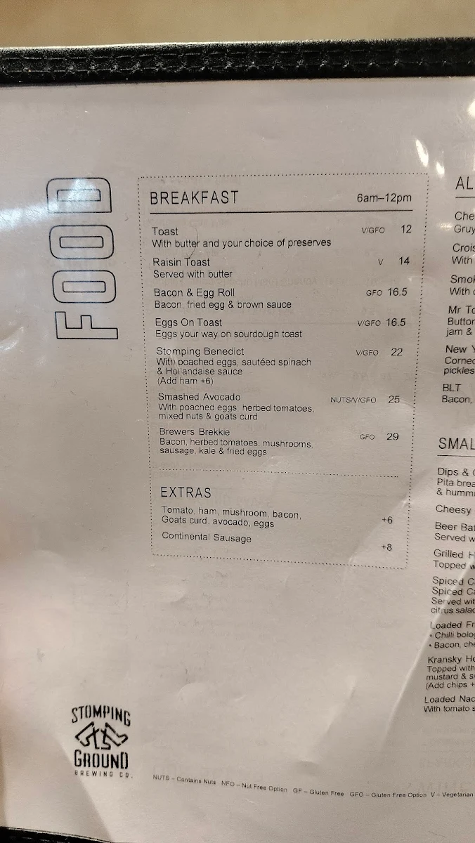 Menu, Stomping Ground Brewery & Beer Hall - Melbourne Airport