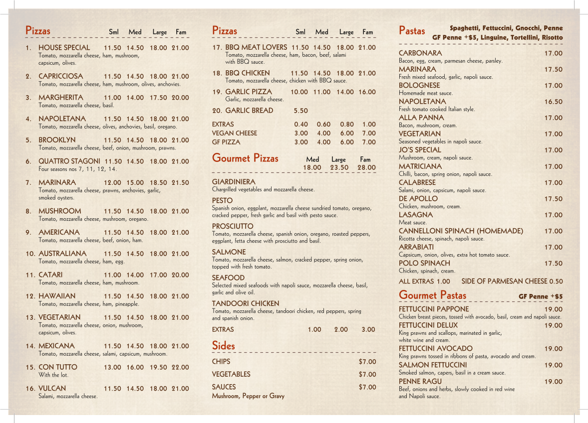 Menu, Piccolino Express (takeaway)
