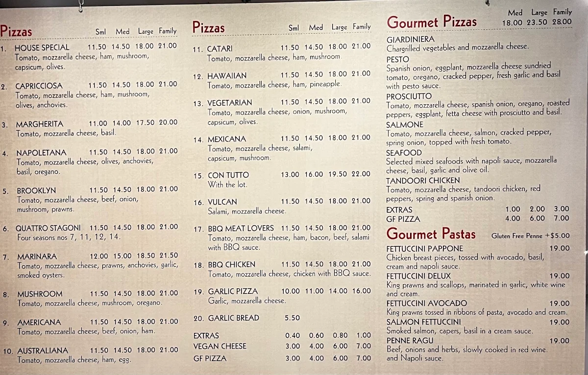Menu, Piccolino Express (takeaway)