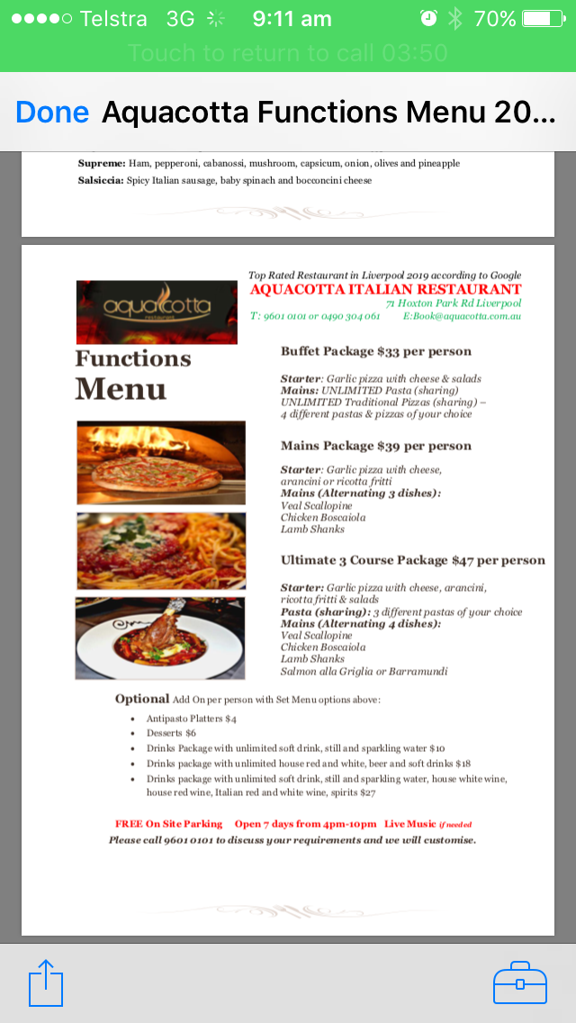 Menu, Aquacotta italian restaurant Wood fire pizza and fresh pasta