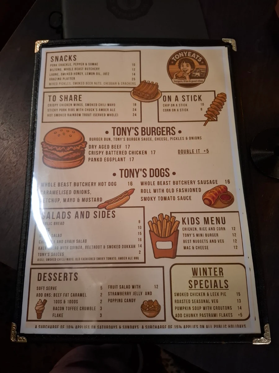 Menu, Chuck and Son's Brewing Co.