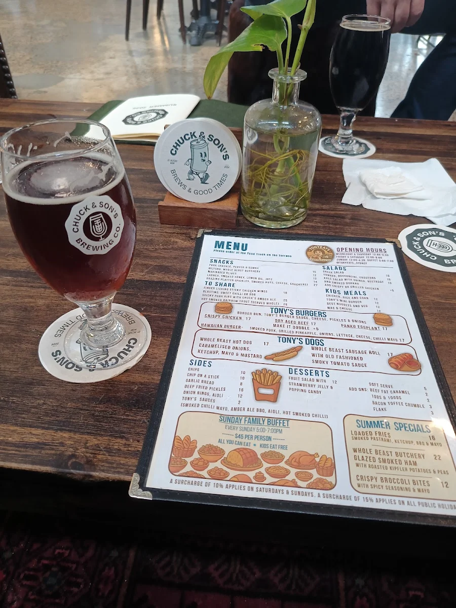Menu, Chuck and Son's Brewing Co.