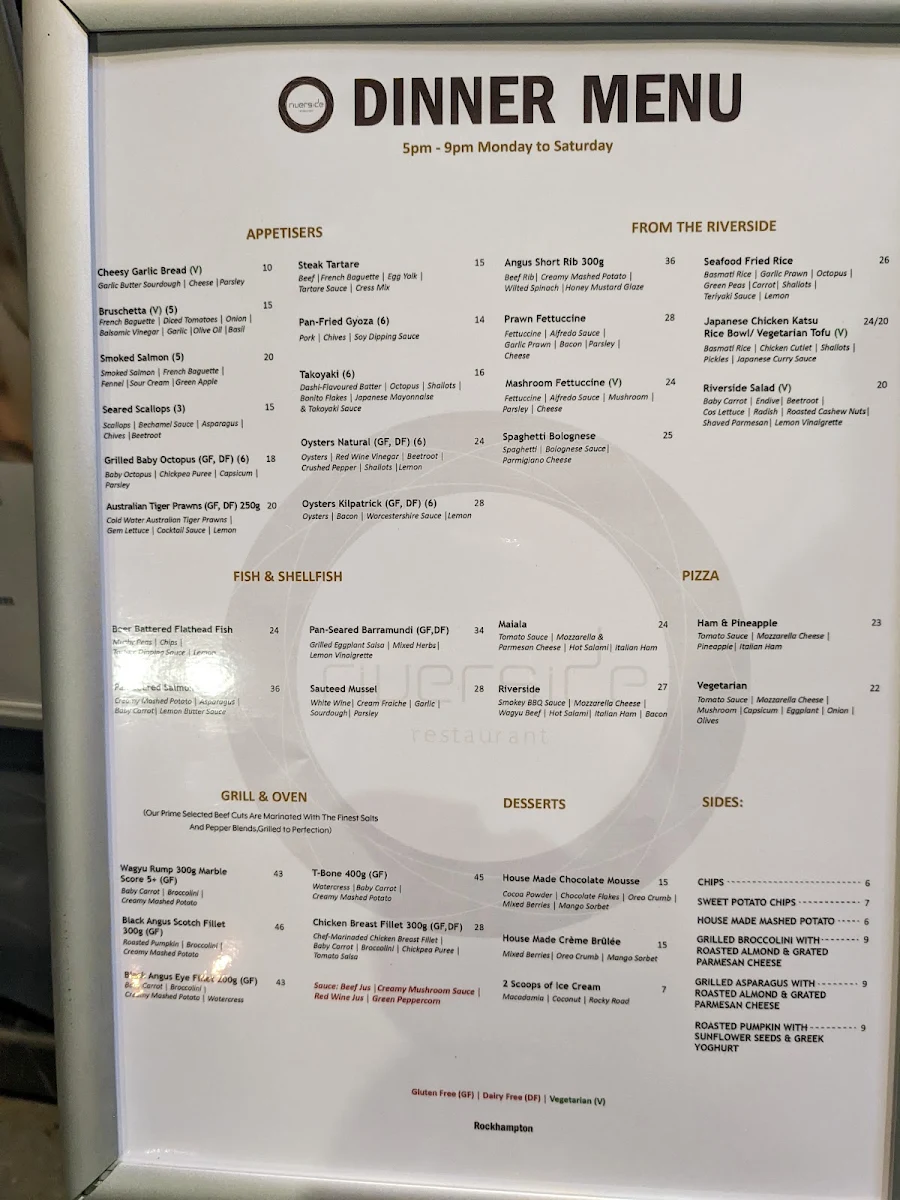 Menu, Riverside Restaurant