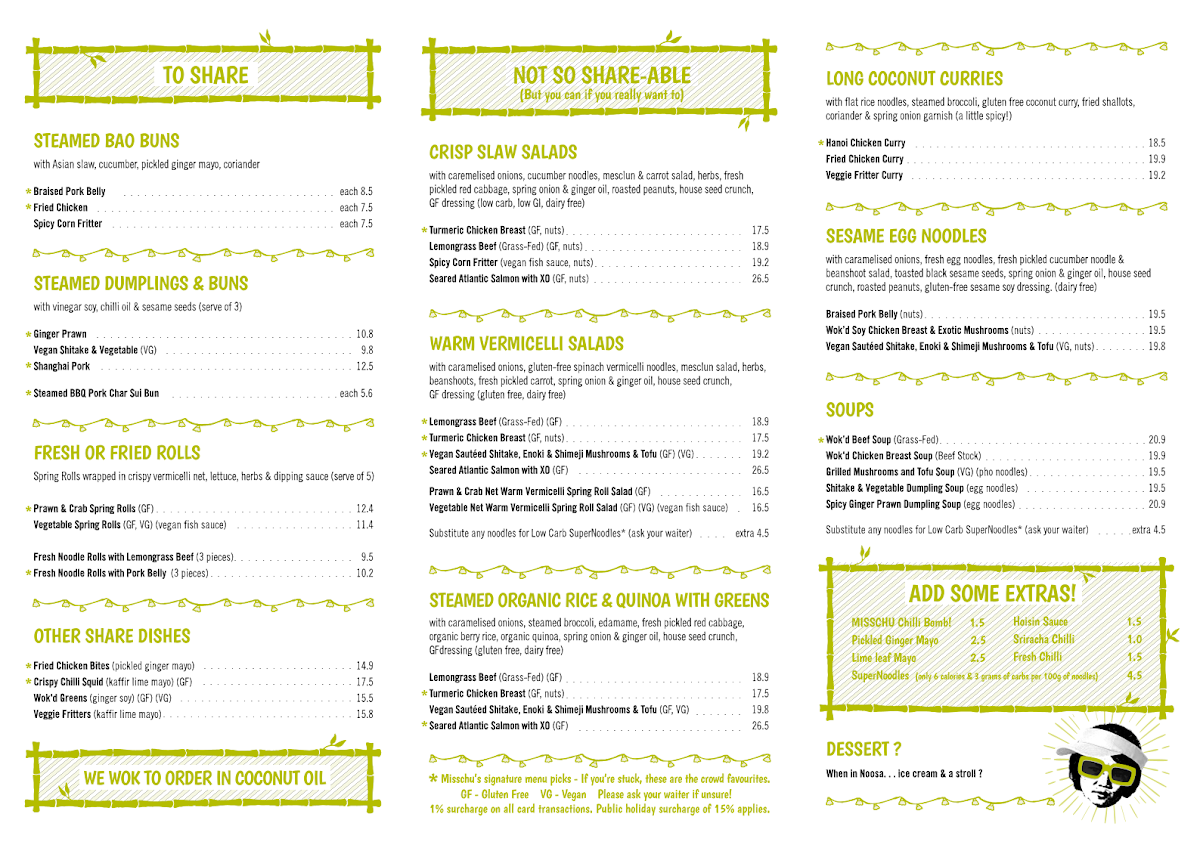 Menu, MISSCHU Upstairs