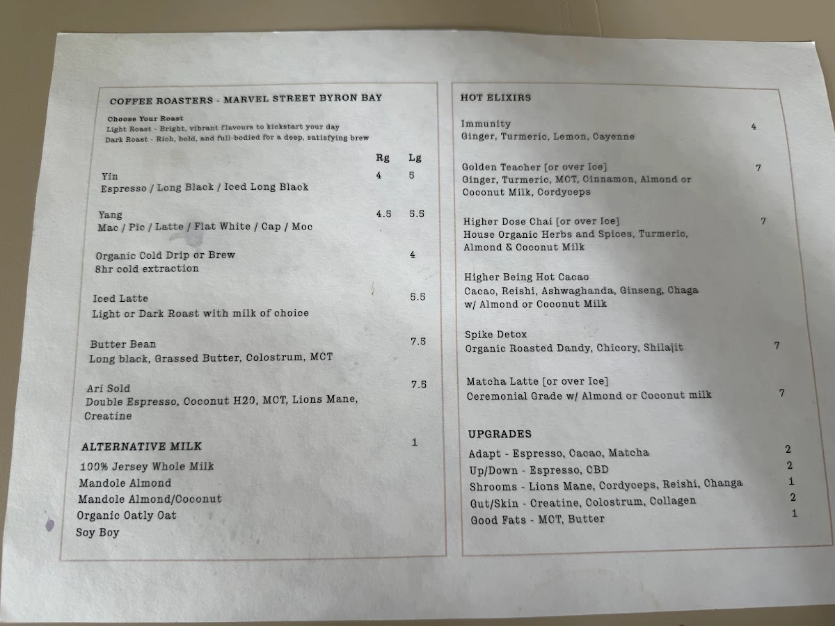 Menu, Evra Restaurant & Bar