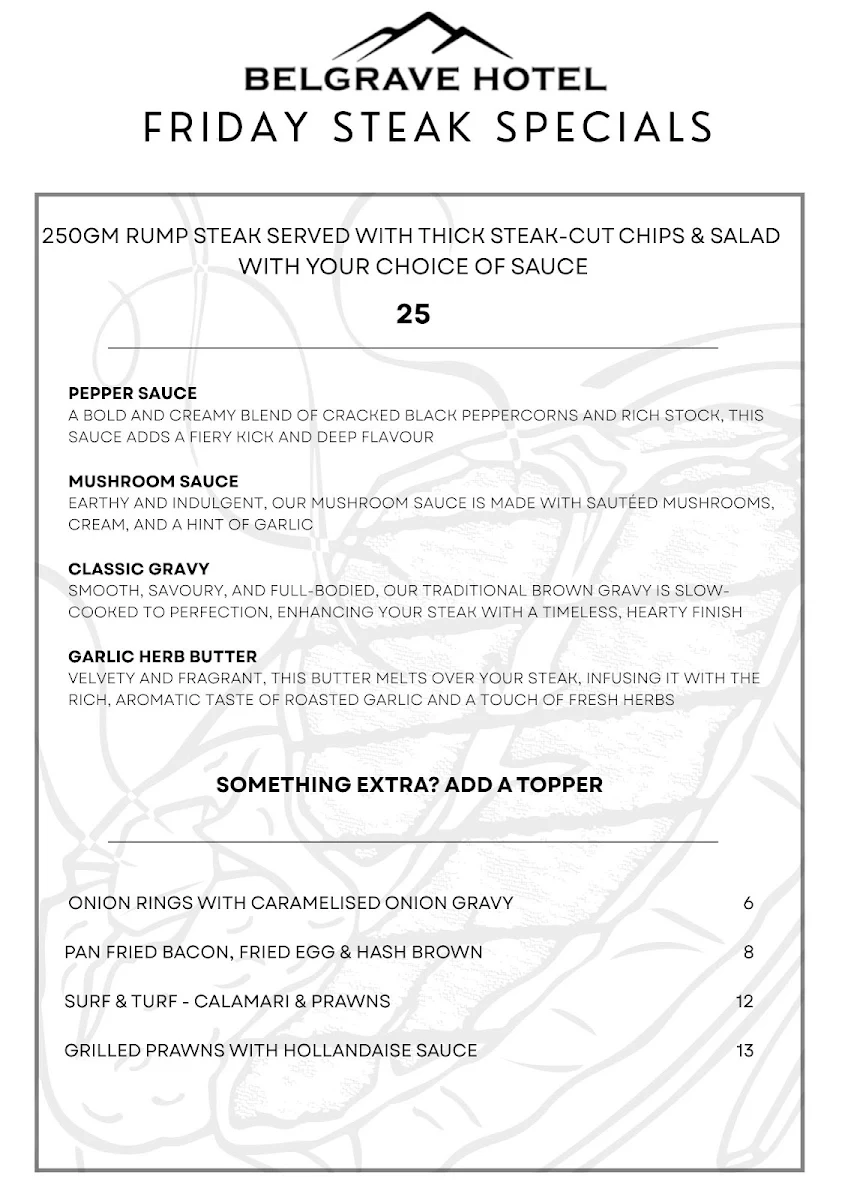 Menu, Belgrave Hotel