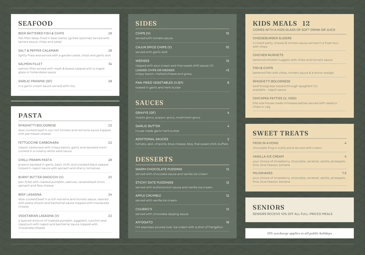 Menu, Belgrave Hotel