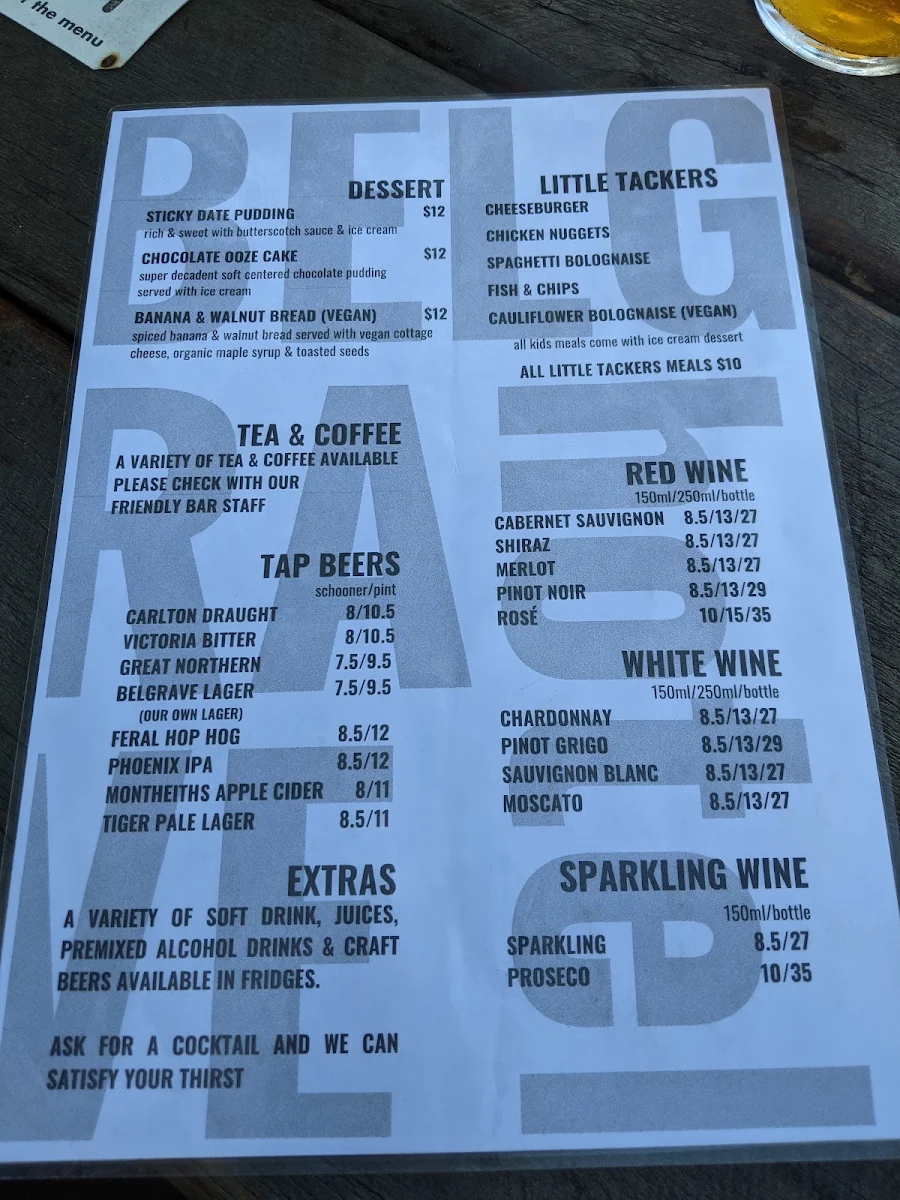 Menu, Belgrave Hotel