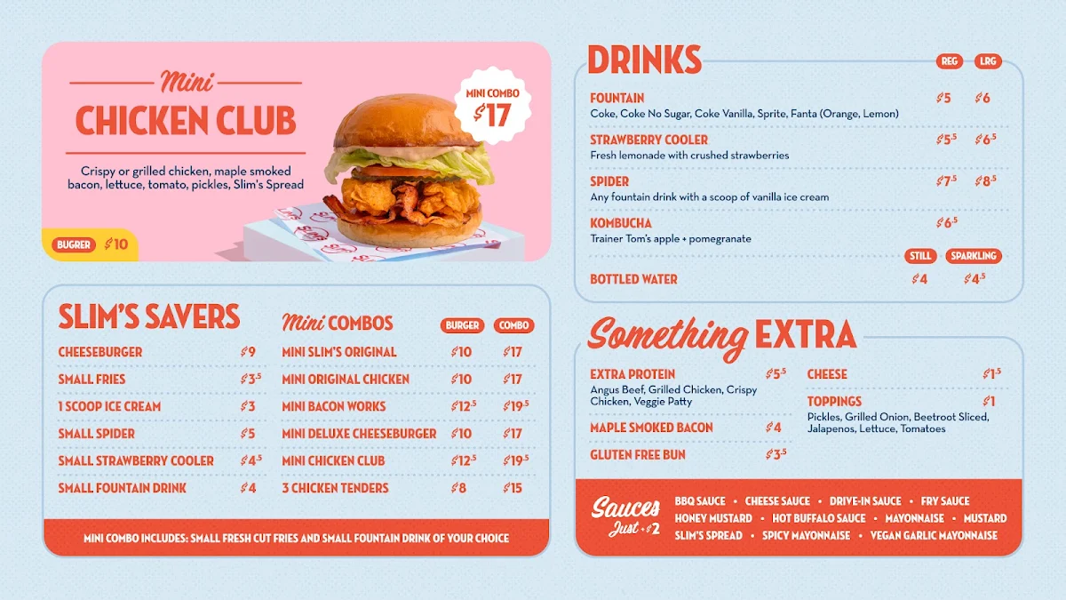 Menu, Slim's Quality Burger