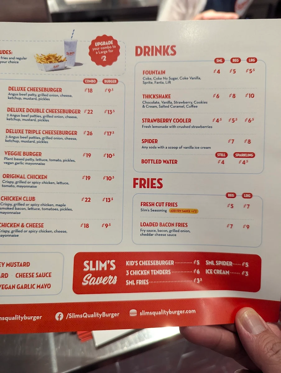 Menu, Slim's Quality Burger