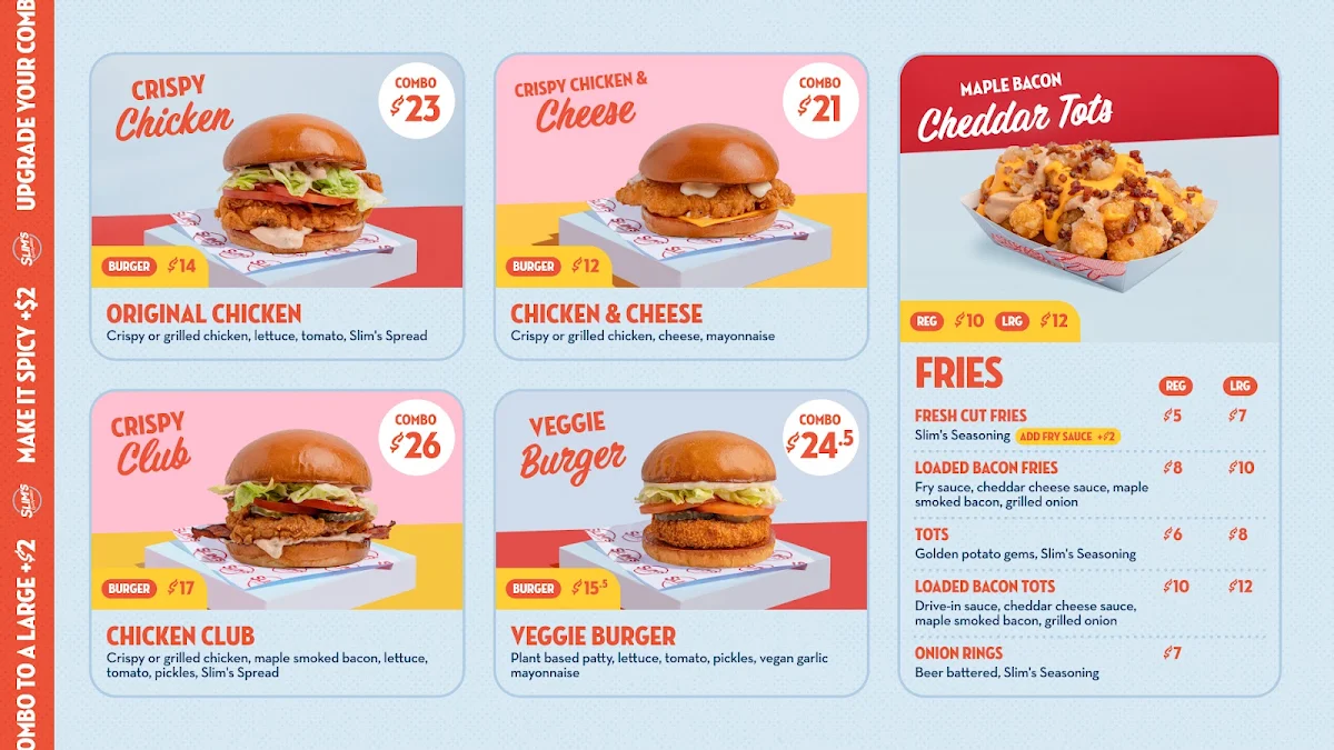 Menu, Slim's Quality Burger