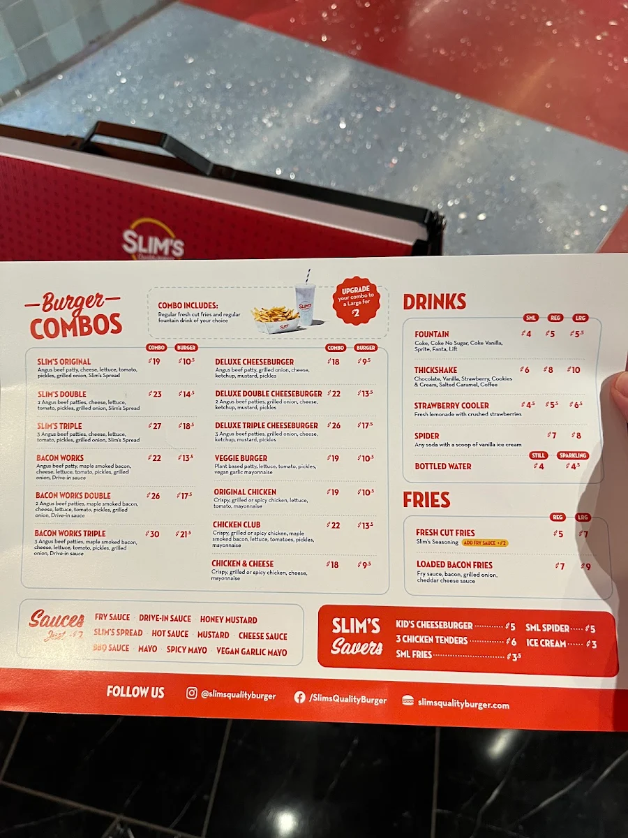 Menu, Slim's Quality Burger