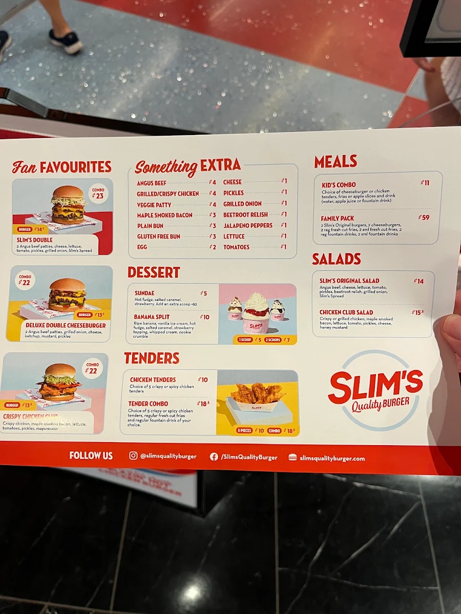 Menu, Slim's Quality Burger