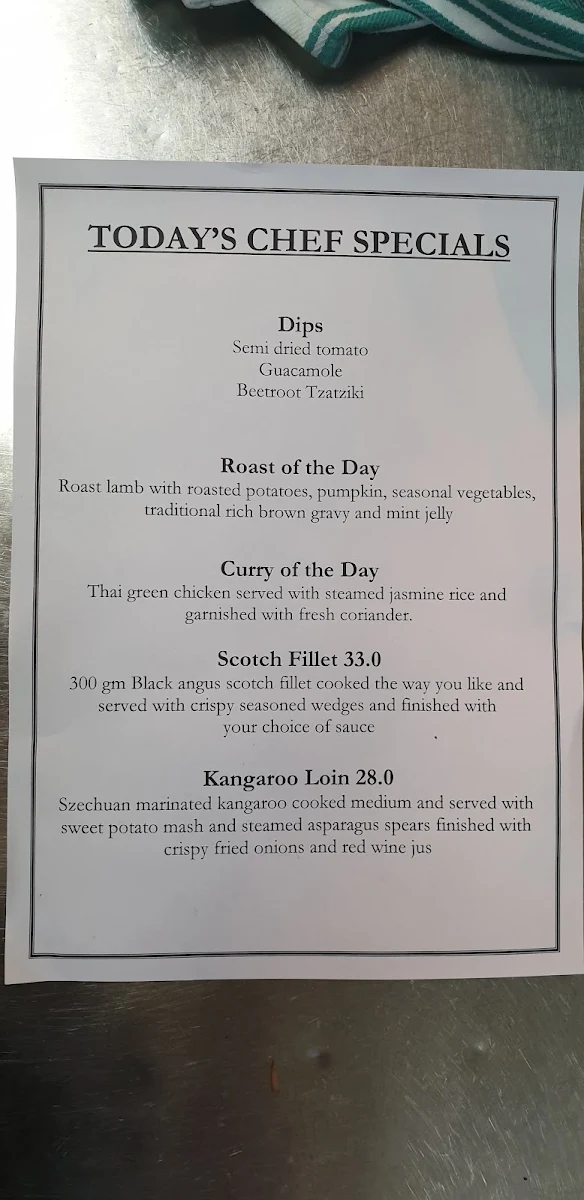 Menu, Broadway Hotel