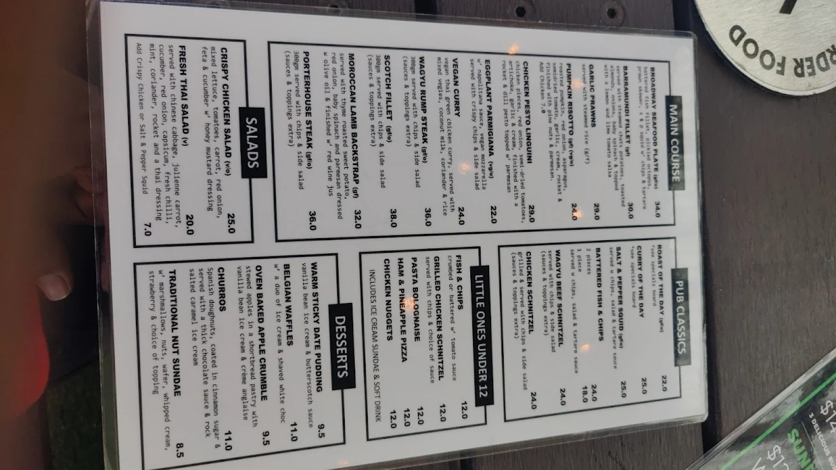 Menu, Broadway Hotel