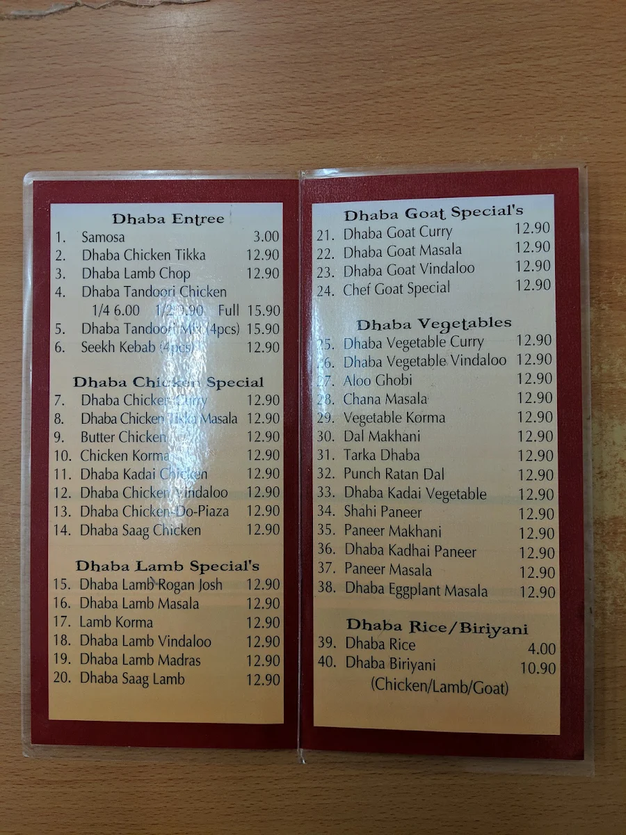 Menu, Anshuman Da Dhaba