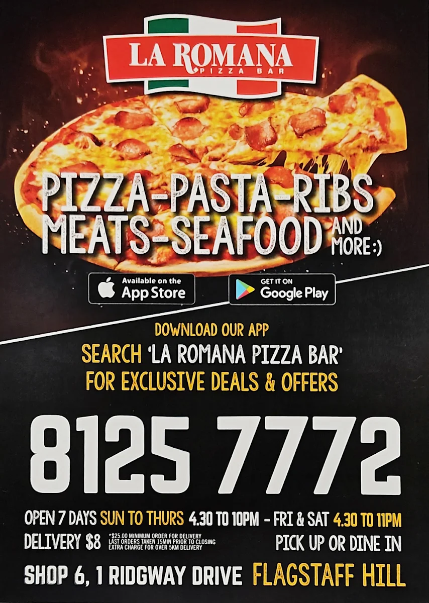 Menu, La Romana Pizza Bar Flagstaff Hill