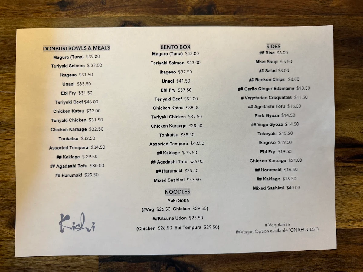 Menu, Kishi